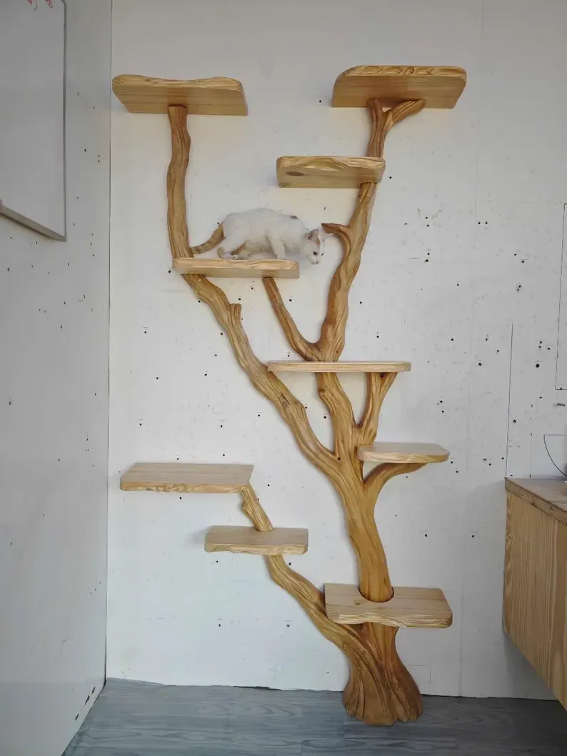 Natural Solid Wood Cat Tree Storage Rack