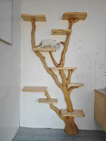 Natural Solid Wood Cat Tree Storage Rack