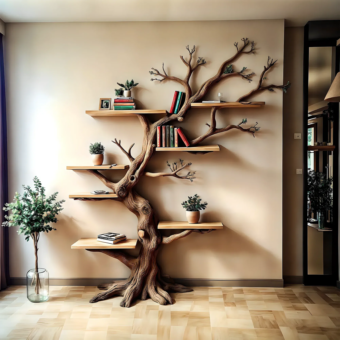 Wooden Tree-Shaped Children's Bookshelf