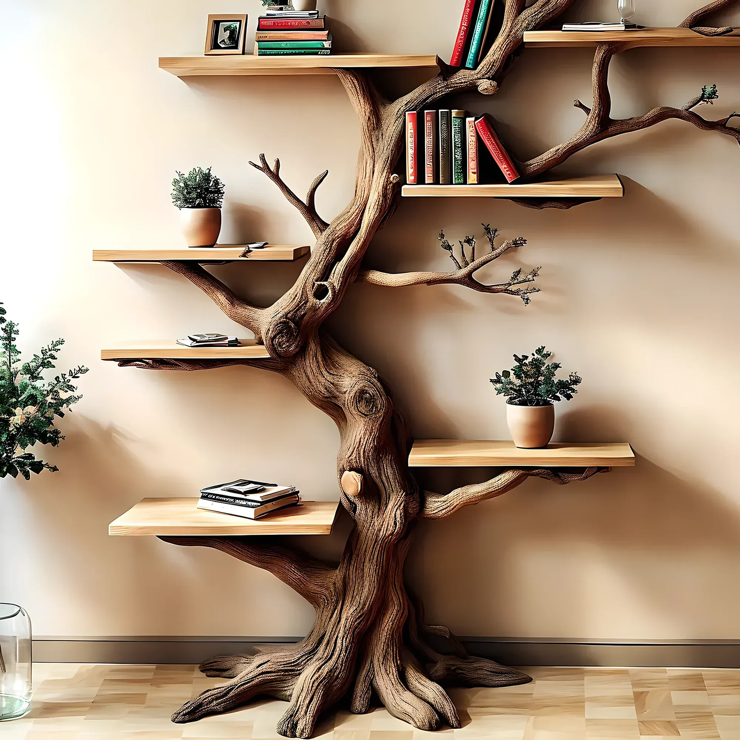 Wooden Tree-Shaped Children's Bookshelf